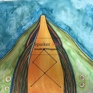 Watercolor Yellow kayak breaking through colorful water