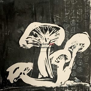 monoprint, mushrooms
