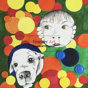 child and dog peeking through