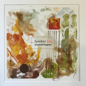 abstract , greens, browns , oranges, and reds,encaustic on paper