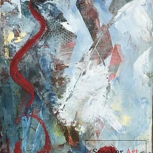 abstract painting, red coil and ball