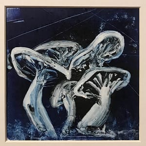 monoprint of a group of mushrooms