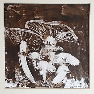 monoprint of mushrooms