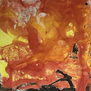 Abstract red, yellow and brown encaustic piece on paper