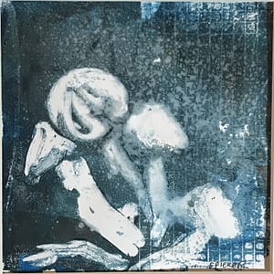 monoprint of mushrooms