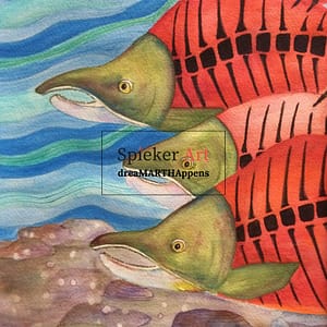 Salmon graphic watercolor pencil coho