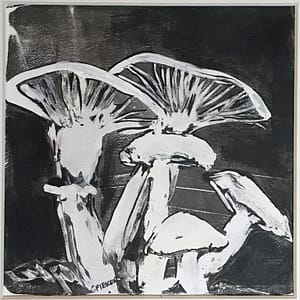 group of mushrooms monoprint