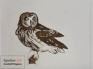 brown monotype of a short earred owl