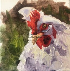 oil painting of a whit e chicken
