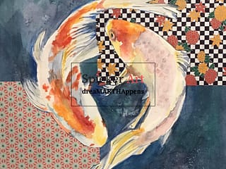 Watercolor, multimedia of 2 koi swimming in a circle