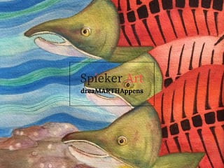 Salmon graphic watercolor pencil coho