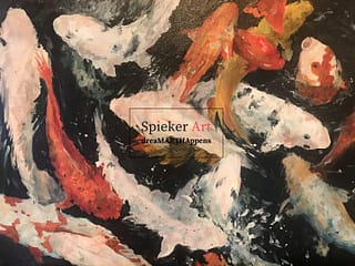 oil painting of koi feeding