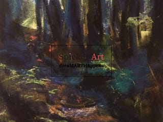 pastel of light filtering through the woods