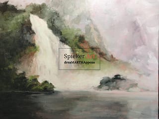 oil painting of waterfall and mist