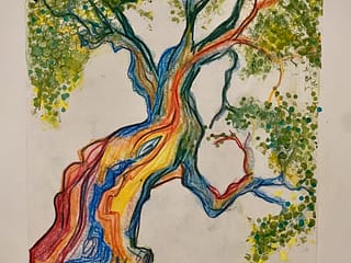 rainbow tree reaching for the sky