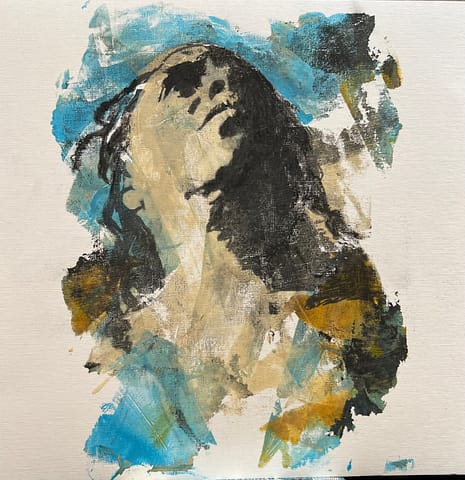 charcoal drawing of a woman looking up