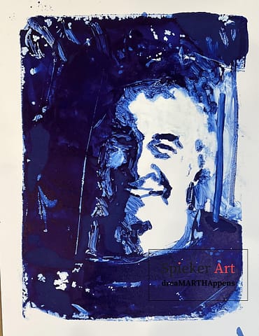 monotype portrait blue and white