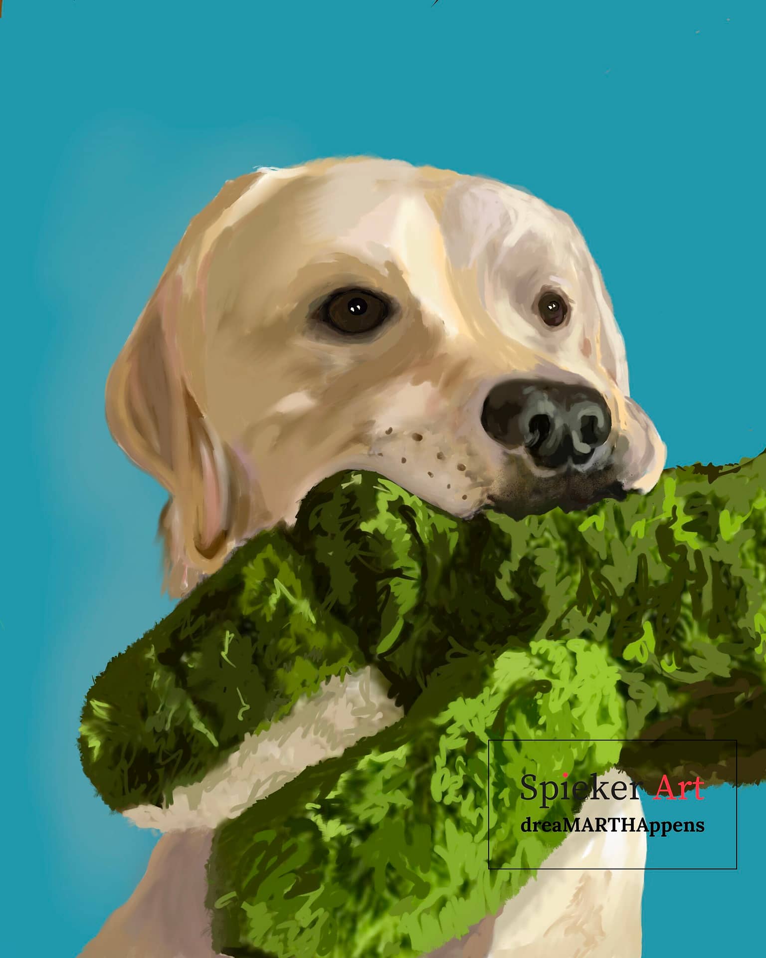 Yellow lab with a toy crocodile