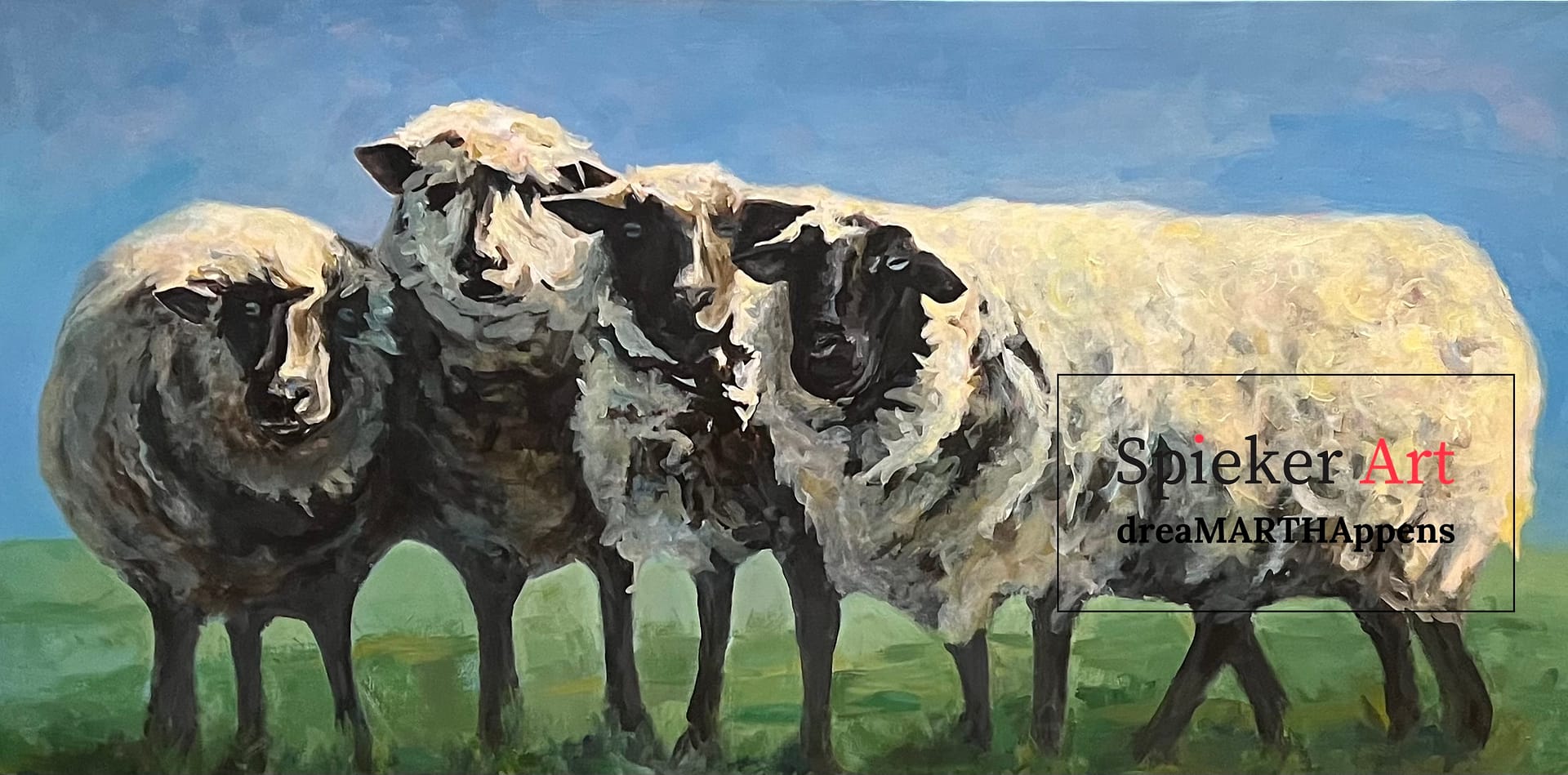 4 sheep standing in a field huddled together