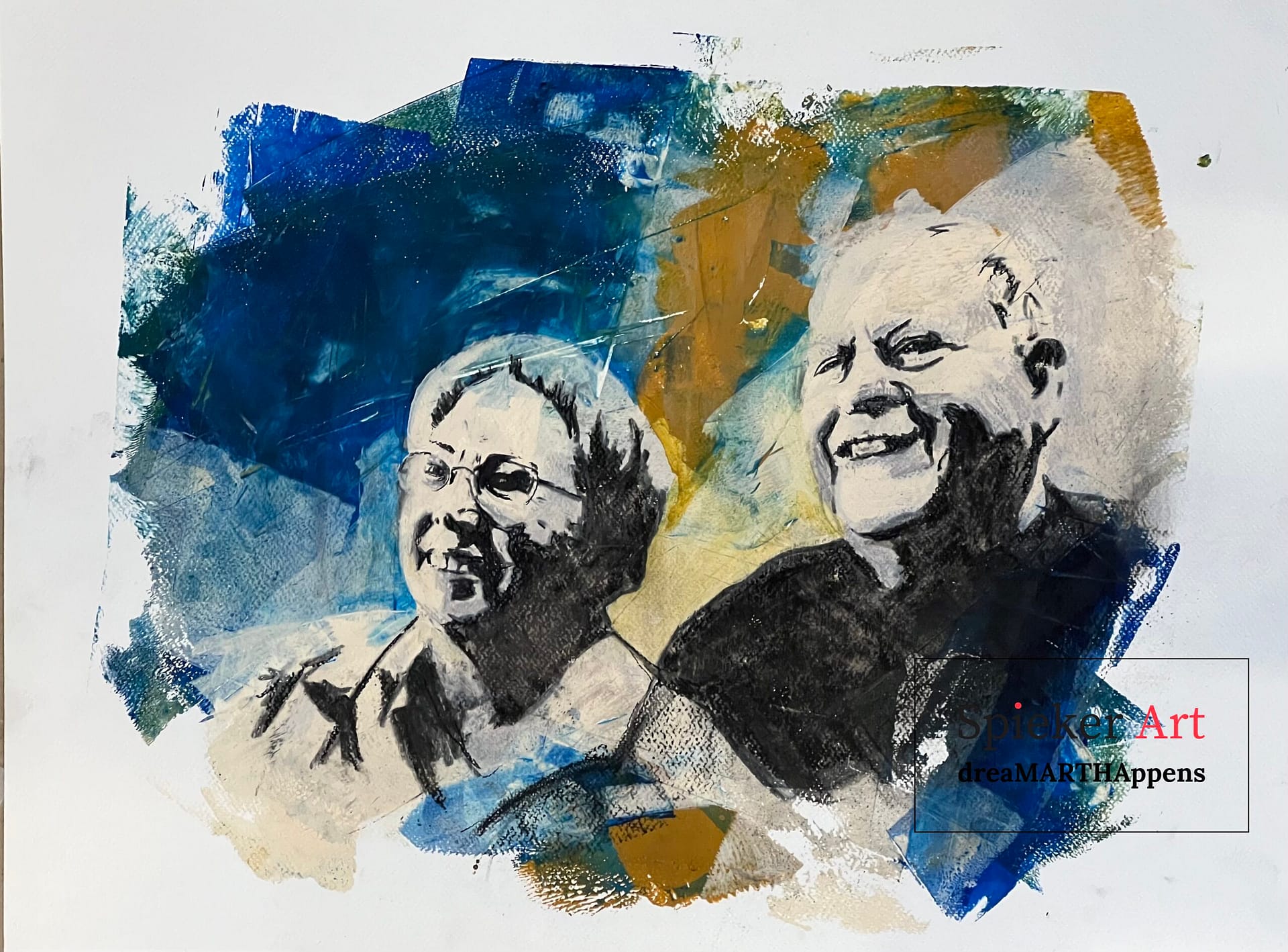 Gelli print, charcoal, drawing , monotype, couple, man, woman, monoprint