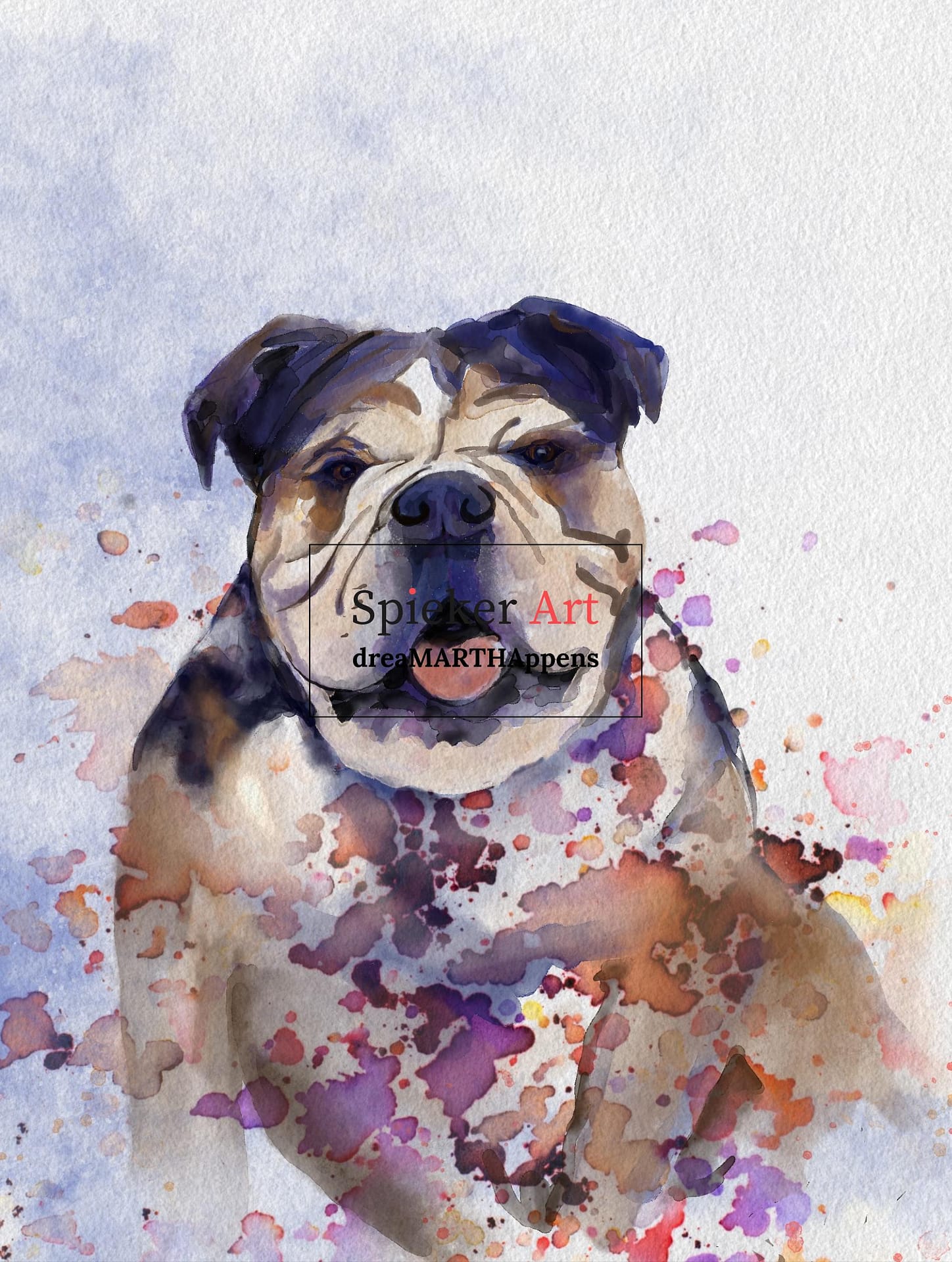 watercolor painting of an English bulldog