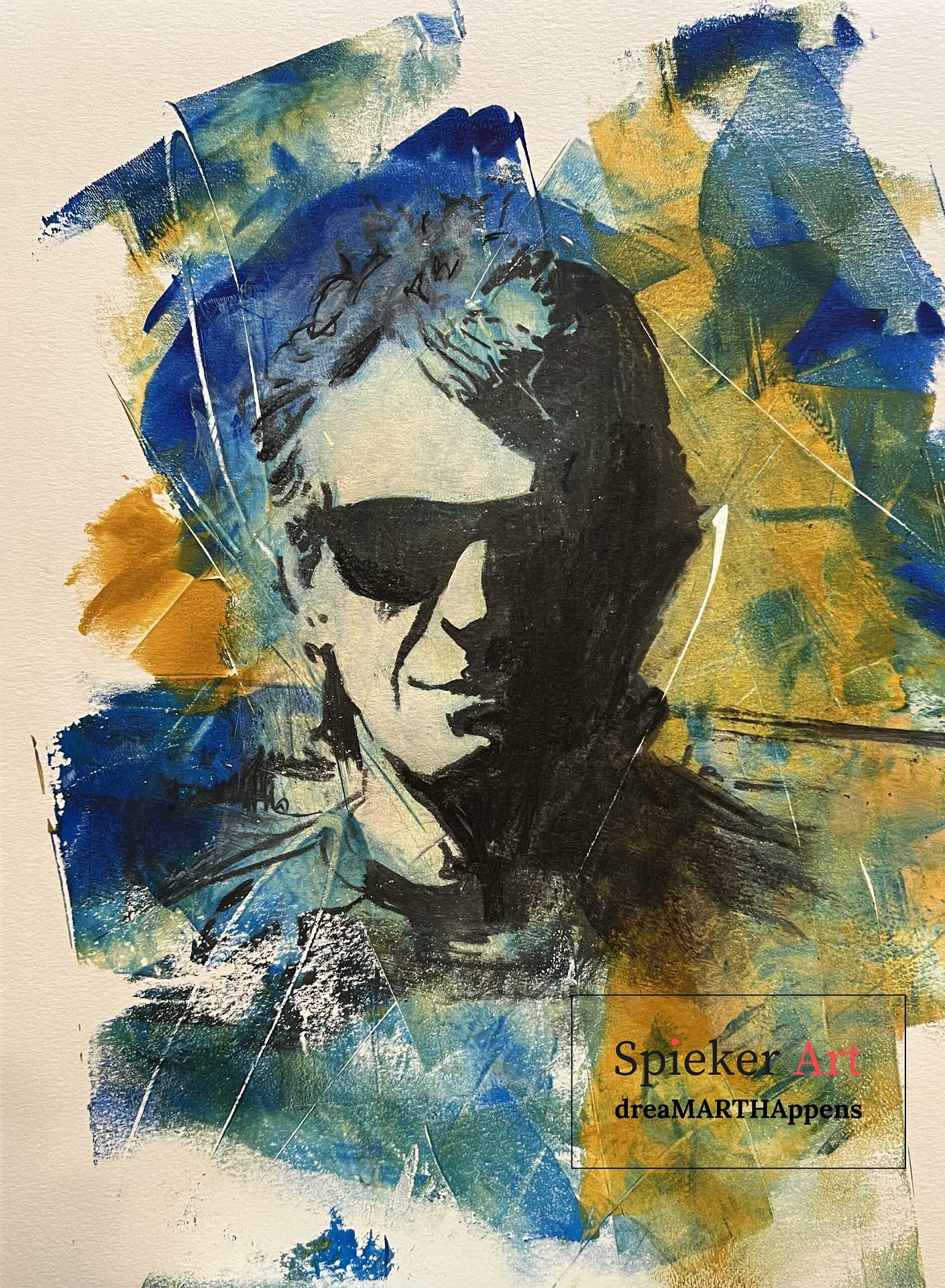 charcoal drawing of a man with sunglasses
